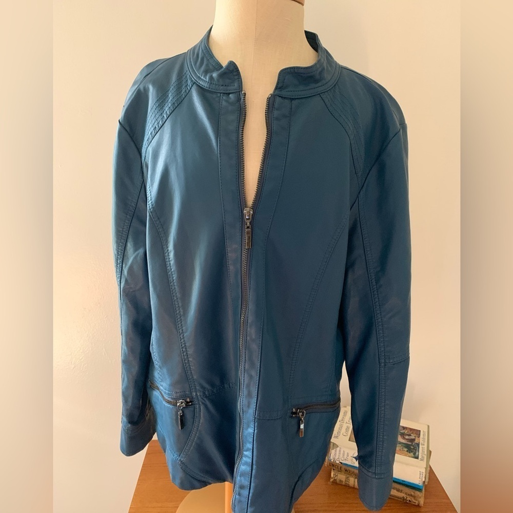 Christopher & Banks PXL Faux Leather Moto Style Jacket Electric Blue Biker Core